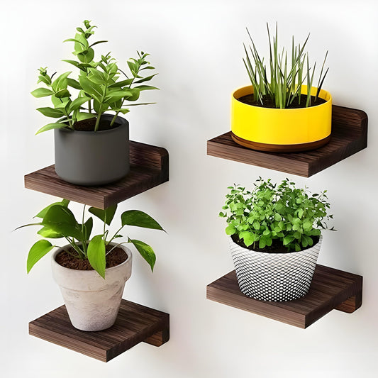 Dime Store Engineered Wood Floating Shelves for Wall Decor Wall Shelf Storage Organizer | Mini Display Shelf for Living Room, Bathroom, Kitchen & Bedroom Décor Set of 4 (Brown)