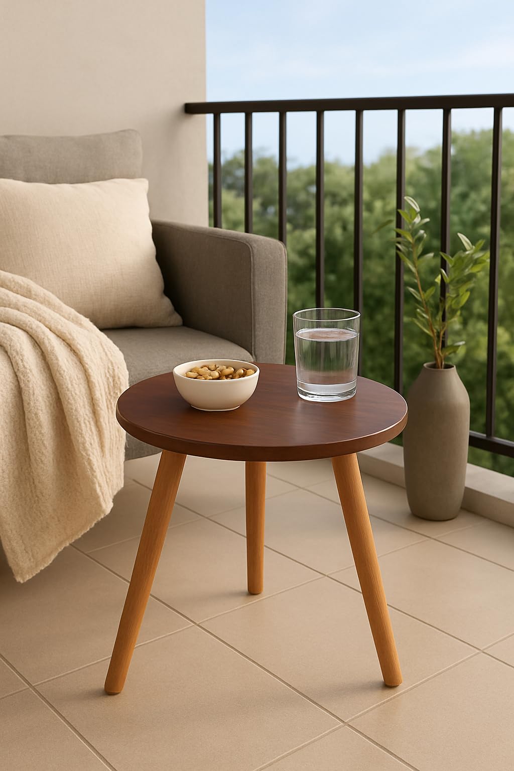 Side Table Modern Home Decor Coffee Tea End Table Home Decor Beautiful Small Side Table, End Table for Living Room | Round Tea Table Coffee Table Plant for Balcony Bedroom (Grey)