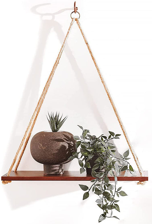 RAKANO Hanging Shelves - Adjustable Rope Hanging Shelf, Wall Hanging Decor, Lightweight, Premium Wooden Shelf, Hanging Plant Shelf for Bedroom and Living Room (1 Pcs)
