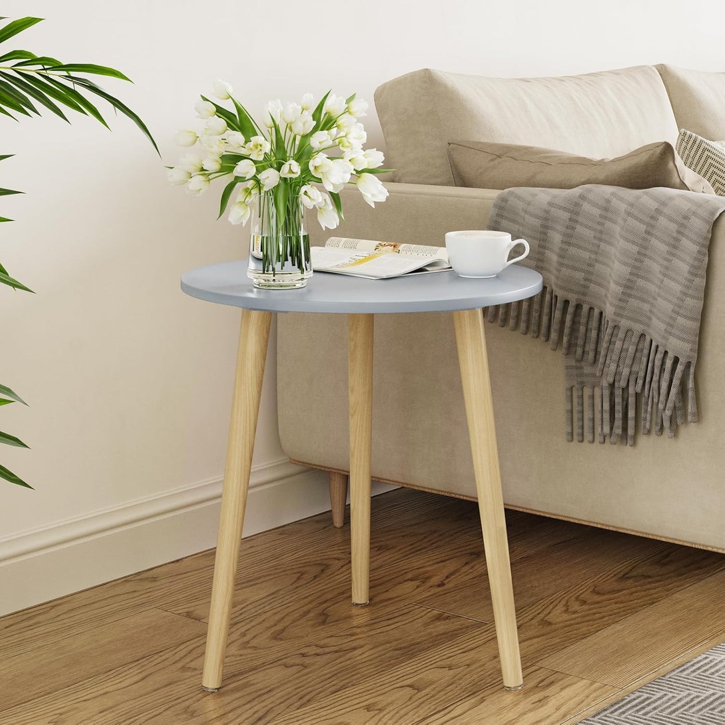 Side Table Modern Home Decor Coffee Tea End Table Home Decor Beautiful Small Side Table, End Table for Living Room | Round Tea Table Coffee Table Plant for Balcony Bedroom (Grey)