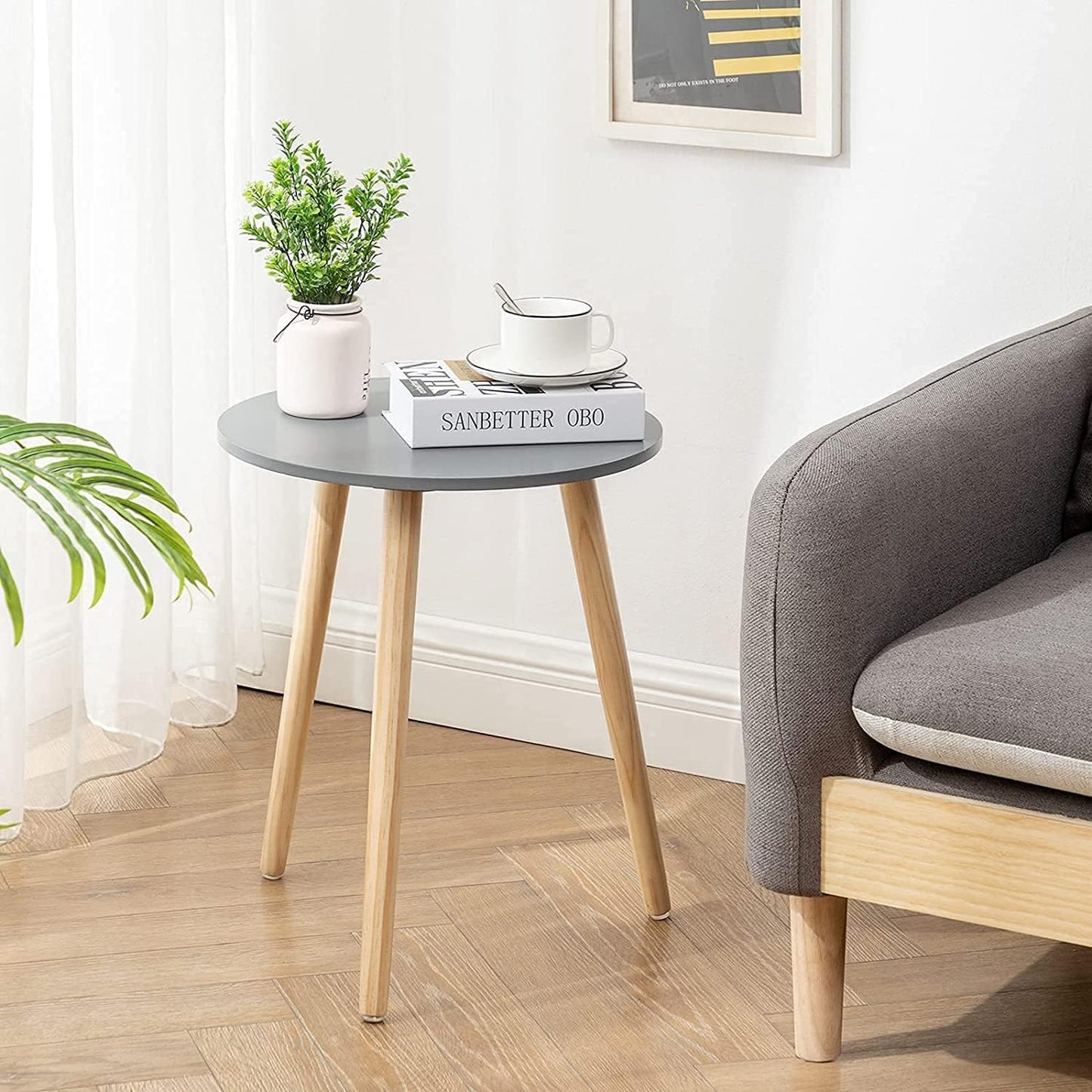 Side Table Modern Home Decor Coffee Tea End Table Home Decor Beautiful Small Side Table, End Table for Living Room | Round Tea Table Coffee Table Plant for Balcony Bedroom (Grey)