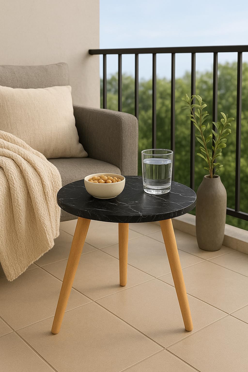 Side Table Modern Home Decor Coffee Tea End Table Home Decor Beautiful Small Side Table, End Table for Living Room | Round Tea Table Coffee Table Plant for Balcony Bedroom (Grey)