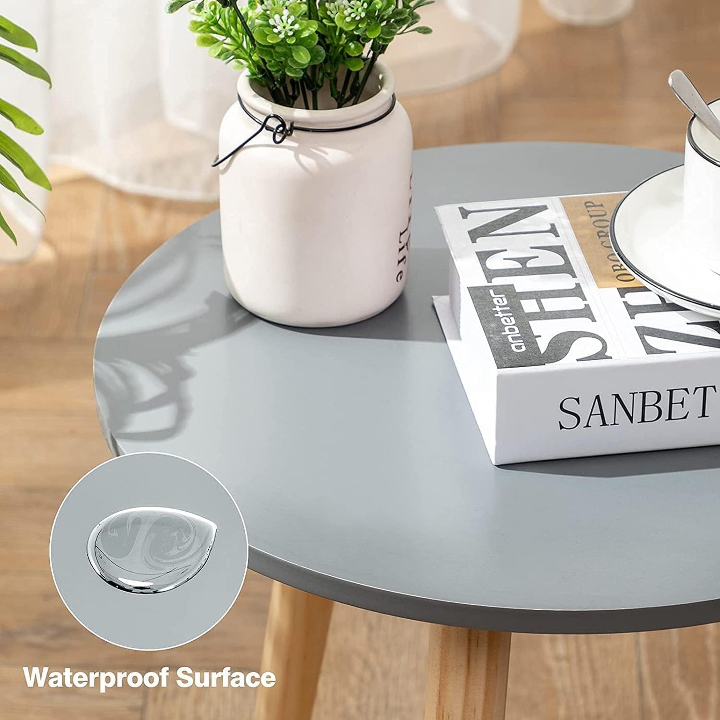 Side Table Modern Home Decor Coffee Tea End Table Home Decor Beautiful Small Side Table, End Table for Living Room | Round Tea Table Coffee Table Plant for Balcony Bedroom (Grey)