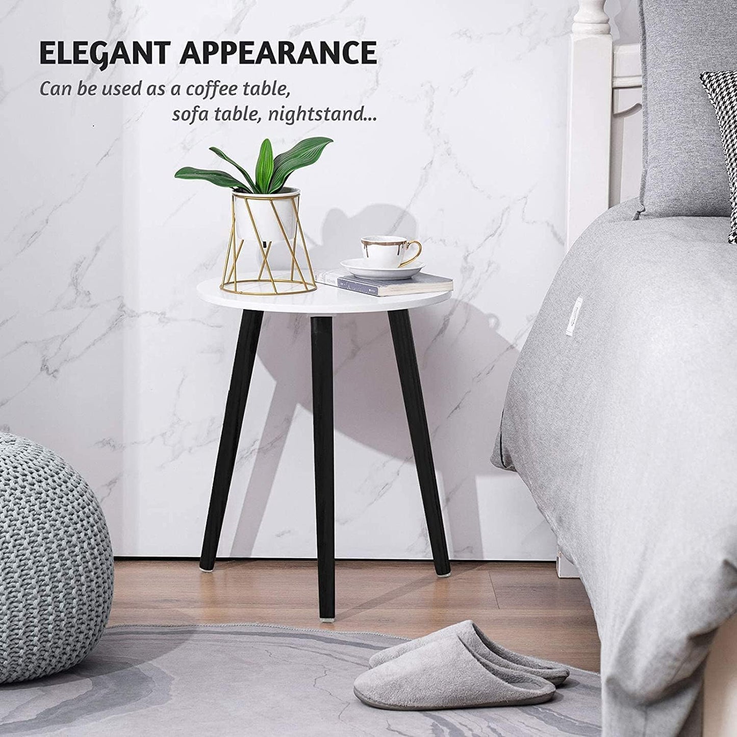 Side Table Modern Home Decor Coffee Tea End Table Home Decor Beautiful Small Side Table, End Table for Living Room | Round Tea Table Coffee Table Plant for Balcony Bedroom (Grey)