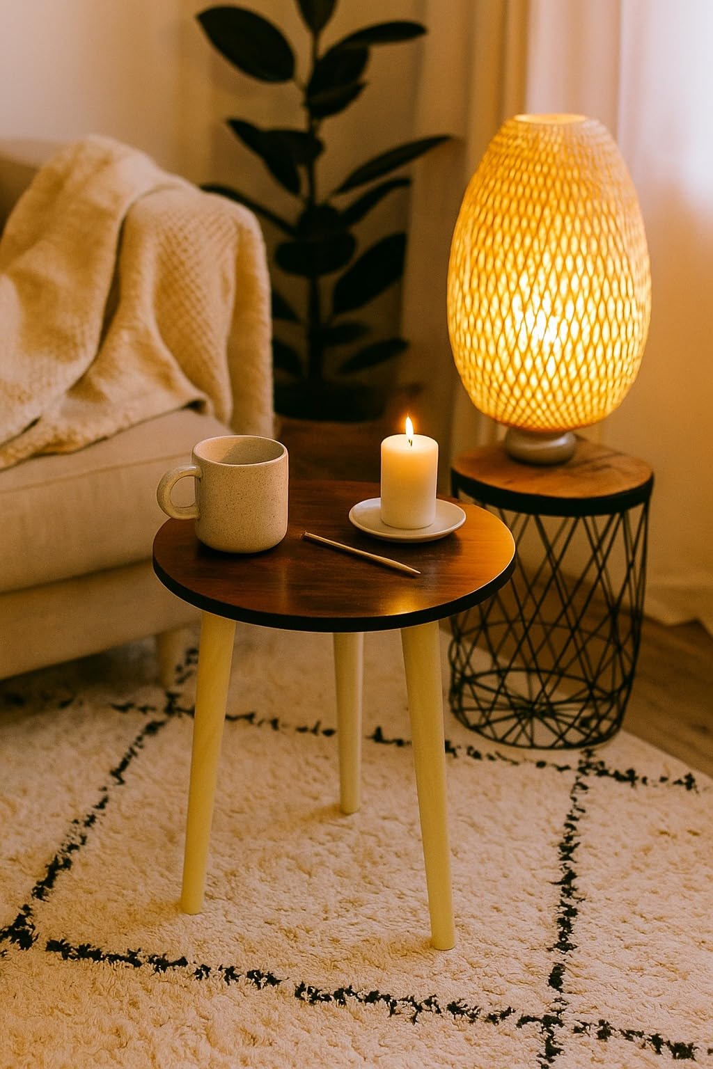 Side Table Modern Home Decor Coffee Tea End Table Home Decor Beautiful Small Side Table, End Table for Living Room | Round Tea Table Coffee Table Plant for Balcony Bedroom (Grey)