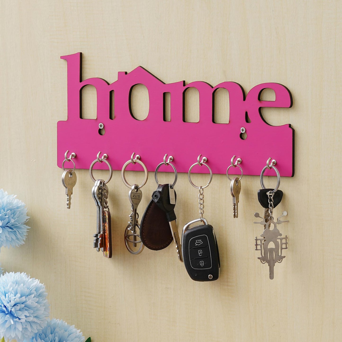 Webelkart Premium Home Keys Wooden Key Holder (29 cm x 13.5 cm x 0.4 cm, Wood) 7 Hook - Decorative Items for Home Decor (Black)