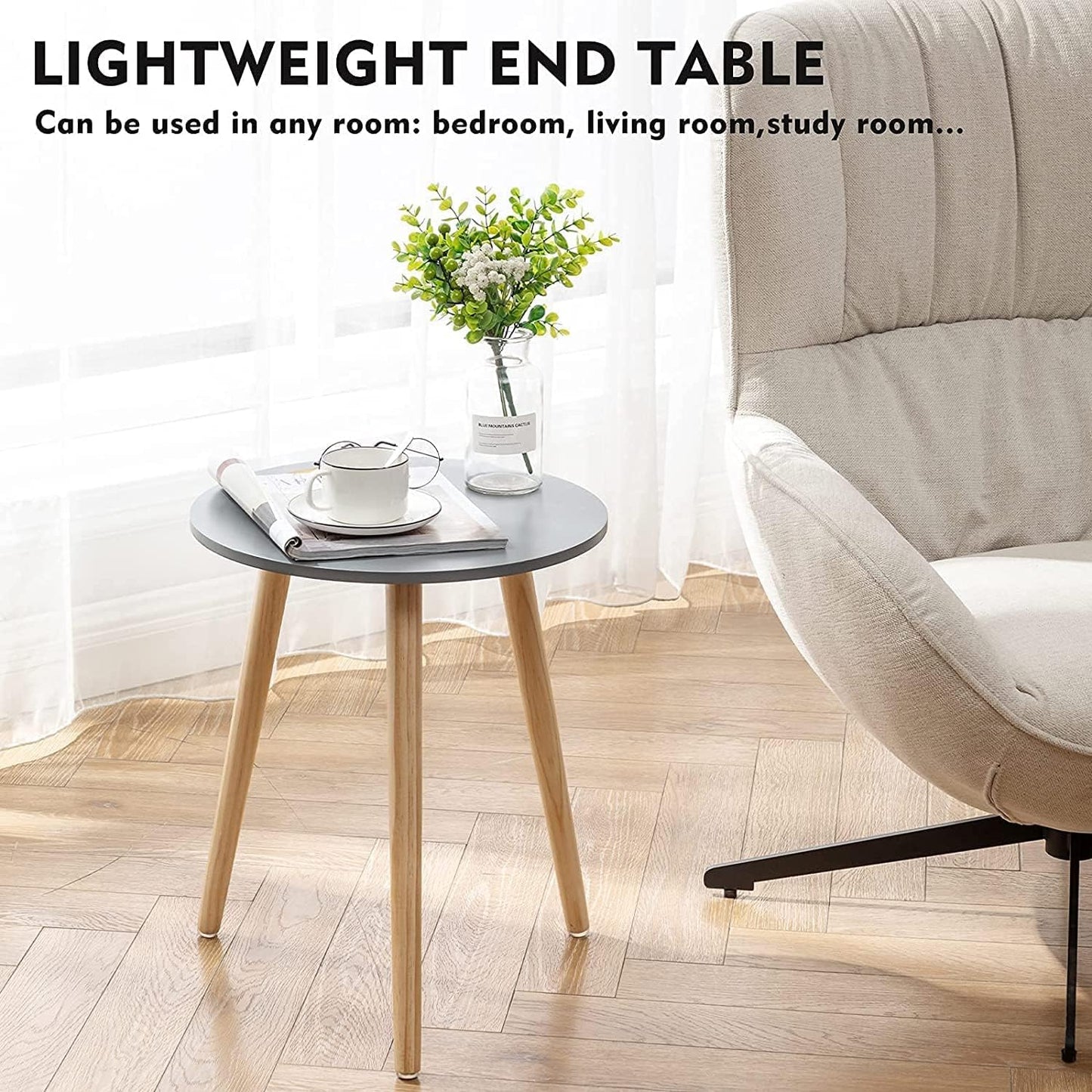 Side Table Modern Home Decor Coffee Tea End Table Home Decor Beautiful Small Side Table, End Table for Living Room | Round Tea Table Coffee Table Plant for Balcony Bedroom (Grey)