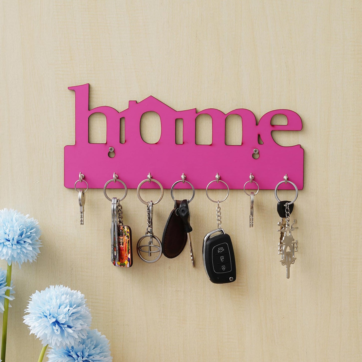 Webelkart Premium Home Keys Wooden Key Holder (29 cm x 13.5 cm x 0.4 cm, Wood) 7 Hook - Decorative Items for Home Decor (Black)
