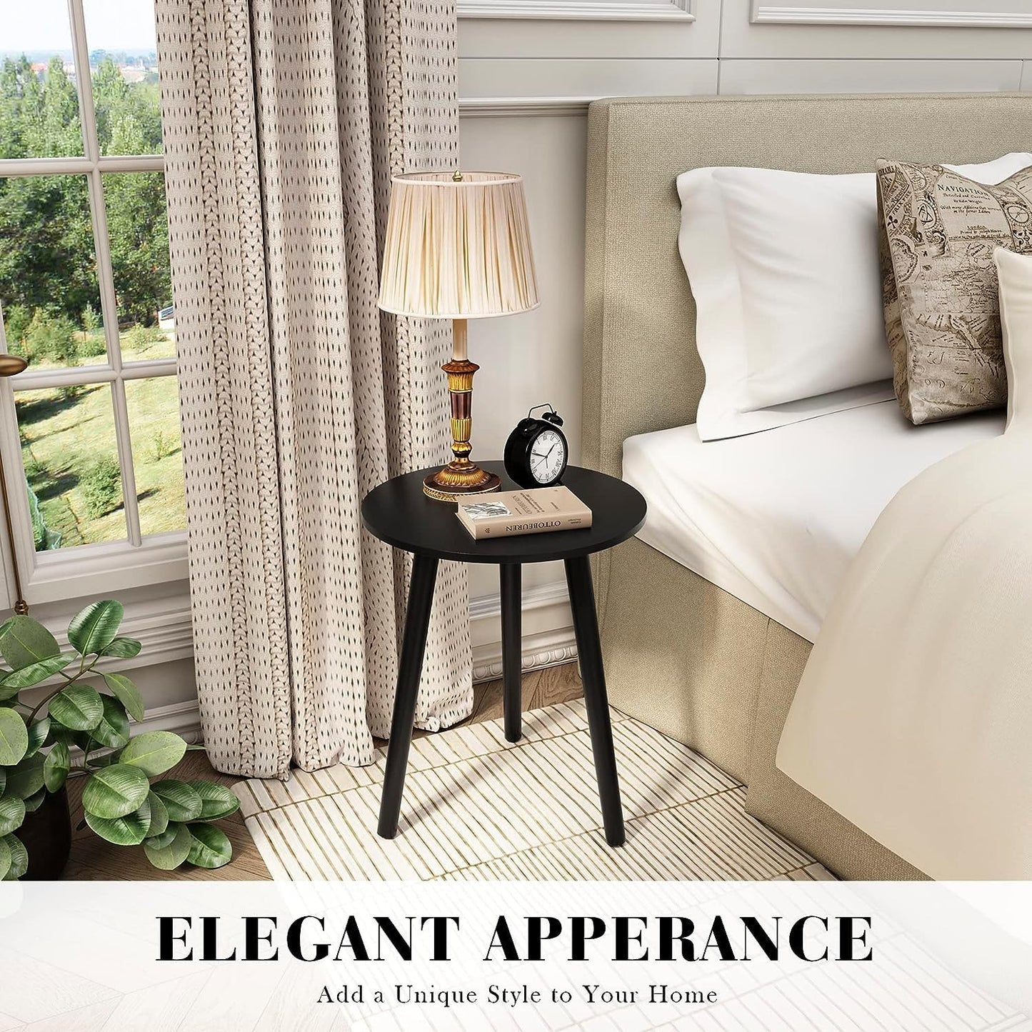 Side Table Modern Home Decor Coffee Tea End Table Home Decor Beautiful Small Side Table, End Table for Living Room | Round Tea Table Coffee Table Plant for Balcony Bedroom (Grey)